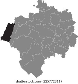 Black flat blank highlighted location map of the PIVITSHEIDE V. L. DISTRICT inside gray administrative map of DETMOLD, Germany