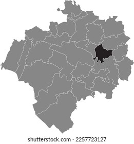 Black flat blank highlighted location map of the VAHLHAUSEN DISTRICT inside gray administrative map of DETMOLD, Germany