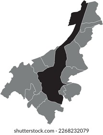 Black flat blank highlighted location map of the GHENT MUNICIPALITY inside gray administrative map of GHENT, Belgium