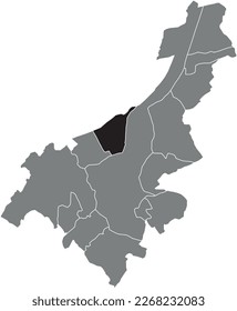 Black flat blank highlighted location map of the WONDELGEM MUNICIPALITY inside gray administrative map of GHENT, Belgium