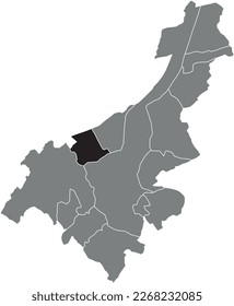 Black flat blank highlighted location map of the MARIAKERKE MUNICIPALITY inside gray administrative map of GHENT, Belgium