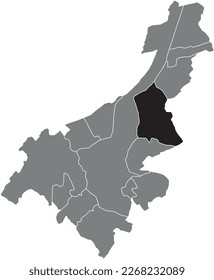 Black flat blank highlighted location map of the OOSTAKKER MUNICIPALITY inside gray administrative map of GHENT, Belgium