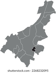 Black flat blank highlighted location map of the LEDEBERG MUNICIPALITY inside gray administrative map of GHENT, Belgium