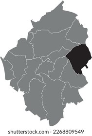 Black flat blank highlighted location map of the GILLY MUNICIPALITY inside gray administrative map of CHARLEROI, Belgium