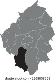 Black flat blank highlighted location map of the MONT-SUR-MARCHIENNE MUNICIPALITY inside gray administrative map of CHARLEROI, Belgium