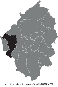 Black flat blank highlighted location map of the MONCEAU-SUR-SAMBRE MUNICIPALITY inside gray administrative map of CHARLEROI, Belgium