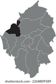 Black flat blank highlighted location map of the ROUX MUNICIPALITY inside gray administrative map of CHARLEROI, Belgium