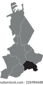 Black flat blank highlighted location map of the ASSEBROEK SUBURB inside gray administrative map of BRUGES, Belgium