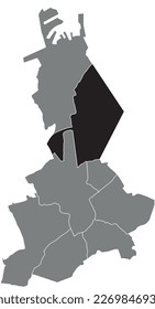 Black flat blank highlighted location map of the DUDZELE SUBURB inside gray administrative map of BRUGES, Belgium