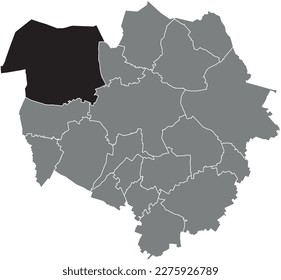 Black flat blank highlighted location map of the  GHLIN DISTRICT inside gray administrative map of MONS, Belgium