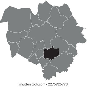 Black flat blank highlighted location map of the  SPIENNES DISTRICT inside gray administrative map of MONS, Belgium