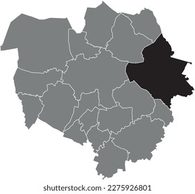 Black flat blank highlighted location map of the  HAVRÉ DISTRICT inside gray administrative map of MONS, Belgium