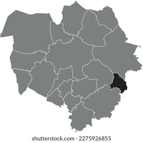 Black flat blank highlighted location map of the  VILLERS-SAINT-GHISLAIN DISTRICT inside gray administrative map of MONS, Belgium
