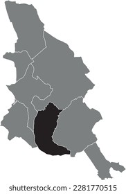 Black flat blank highlighted location map of the ROLLEGEM MUNICIPALITY inside gray administrative map of KORTRIJK, Belgium