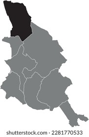 Black flat blank highlighted location map of the HEULE MUNICIPALITY inside gray administrative map of KORTRIJK, Belgium