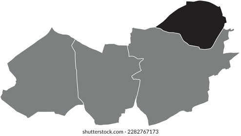 Black flat blank highlighted location map of the NIEUWKERKEN-WAAS MUNICIPALITY inside gray administrative map of SINT-NIKLAAS, Belgium