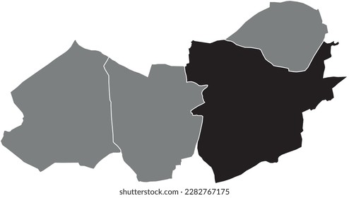 Black flat blank highlighted location map of the SINT-NIKLAAS MUNICIPALITY inside gray administrative map of SINT-NIKLAAS, Belgium