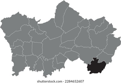 Schwarz-flacher, markierter Standort-Karte der VEZON MUNICIPALITY in grauem Stadtplan von TOURNAI, Belgien