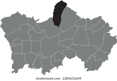 Black flat blank highlighted location map of the MONT-SAINT-AUBERT MUNICIPALITY inside gray administrative map of TOURNAI, Belgium