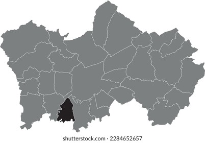 Black flat blank highlighted location map of the WILLEMEAU MUNICIPALITY inside gray administrative map of TOURNAI, Belgium