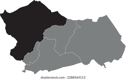 Mapa de ubicación resaltado en blanco y negro del MUNICIPIO DE MOUSCRON dentro del mapa administrativo gris de MOUSCRON, Bélgica
