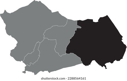 Schwarze, flach markierte Orte-Karte der DOTTIGNIES MUNICIPALITY in grauer Verwaltungskarte von MOUSCRON, Belgien