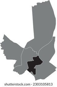 Schwarz-flache, markierte Orte-Karte des BORDEAUX-1 CANTON in grauer Verwaltungskarte von BORDEAUX, Frankreich