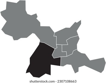 Mapa de localización resaltado en blanco y negro de RENNES-5 CANTON dentro del mapa administrativo gris de RENNES, Francia
