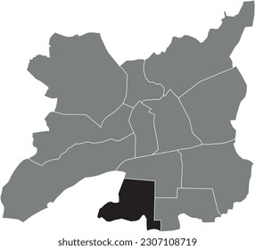 Mapa de ubicación resaltado en blanco y negro del barrio BRÉQUIGNY dentro del mapa administrativo gris de RENNES, Francia