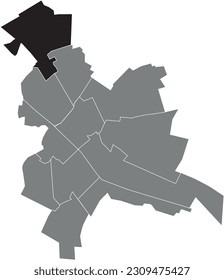 Black flat blank highlighted location map of the LA NEUVILLETTE - TROIS-FONTAINES QUARTER inside gray administrative map of REIMS, France