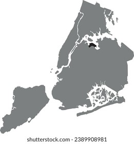 Black flat blank highlighted location map of the LAGUARDIA AIRPORT inside gray administrative map of NEW YORK CITY, UNITED STATES