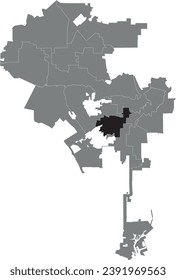 Black flat blank highlighted location map of the 10TH DISTRICT inside gray administrative map of LOS ANGELES CITY COUNCIL