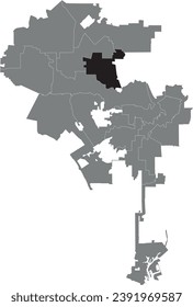 Black flat blank highlighted location map of the 2ND DISTRICT inside gray administrative map of LOS ANGELES CITY COUNCIL