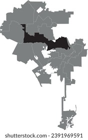 Black flat blank highlighted location map of the 4TH DISTRICT inside gray administrative map of LOS ANGELES CITY COUNCIL