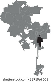 Black flat blank highlighted location map of the 9TH DISTRICT inside gray administrative map of LOS ANGELES CITY COUNCIL