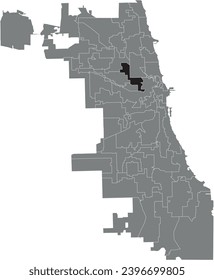 Black flat blank highlighted location map of the WARD 1 inside gray administrative map of CHICAGO CITY COUNCIL