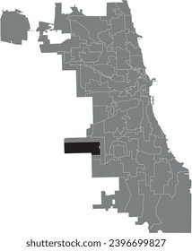 Black flat blank highlighted location map of the WARD 13 inside gray administrative map of CHICAGO CITY COUNCIL