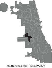 Black flat blank highlighted location map of the WARD 14 inside gray administrative map of CHICAGO CITY COUNCIL