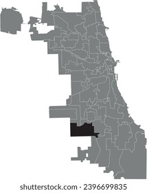 Black flat blank highlighted location map of the WARD 18 inside gray administrative map of CHICAGO CITY COUNCIL