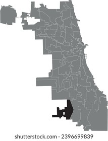 Black flat blank highlighted location map of the WARD 19 inside gray administrative map of CHICAGO CITY COUNCIL