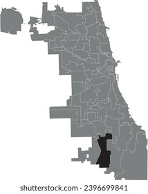 Black flat blank highlighted location map of the WARD 21 inside gray administrative map of CHICAGO CITY COUNCIL