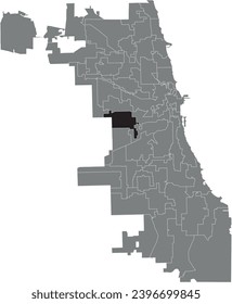 Black flat blank highlighted location map of the WARD 24 inside gray administrative map of CHICAGO CITY COUNCIL