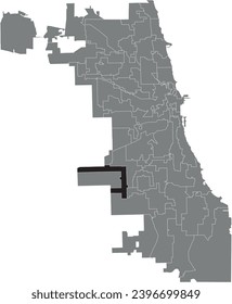 Black flat blank highlighted location map of the WARD 23 inside gray administrative map of CHICAGO CITY COUNCIL