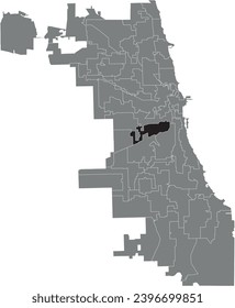 Black flat blank highlighted location map of the WARD 25 inside gray administrative map of CHICAGO CITY COUNCIL