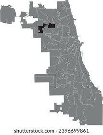 Black flat blank highlighted location map of the WARD 30 inside gray administrative map of CHICAGO CITY COUNCIL