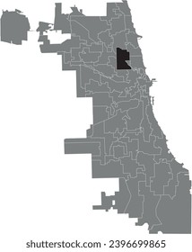 Black flat blank highlighted location map of the WARD 32 inside gray administrative map of CHICAGO CITY COUNCIL