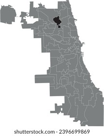 Black flat blank highlighted location map of the WARD 33 inside gray administrative map of CHICAGO CITY COUNCIL