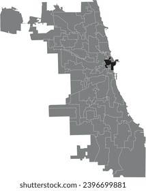 Black flat blank highlighted location map of the WARD 42 inside gray administrative map of CHICAGO CITY COUNCIL