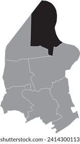 Mapa de ubicación resaltado en blanco y negro del MUNICIPIO DOEL dentro del mapa administrativo gris de BEVEREN, Bélgica