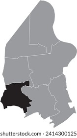 Black flat blank highlighted location map of the VRASENE MUNICIPALITY inside gray administrative map of BEVEREN, Belgium